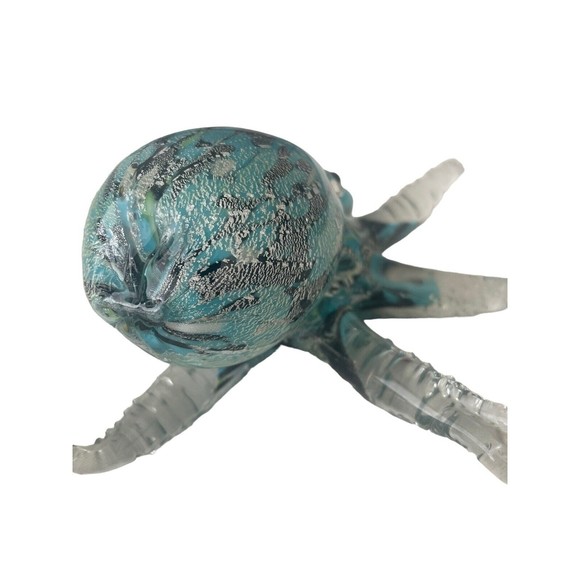 Art Glass Tropical Octopus Hand Blown Blue Black RARE Decor Paper Weight - Picture 9 of 12